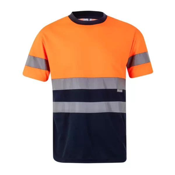 Camiseta técnica bicolor alta visibilidad Velilla 305506, azul marino y naranja flúor