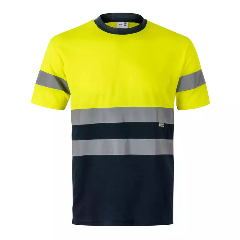 Camiseta técnica bicolor alta visibilidad Velilla 305506, azul marino y amarillo flúor