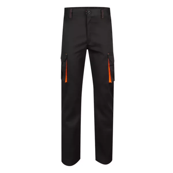 pantalón stretch bicolor modelo 103008S, negro y naranja flúor