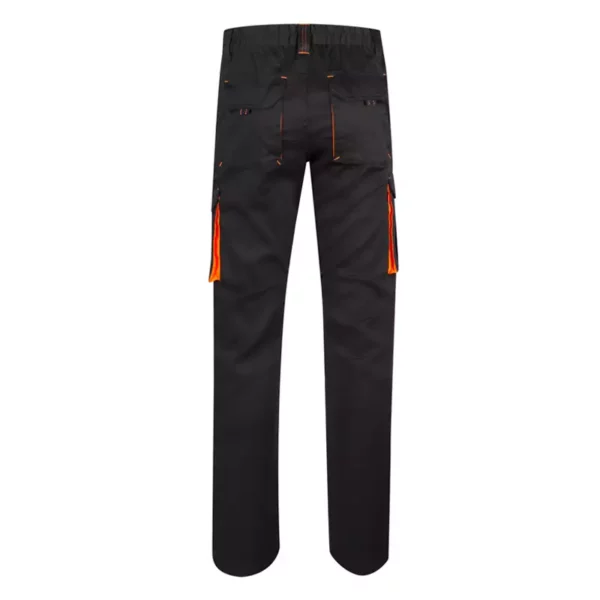 pantalón stretch bicolor modelo 103008S, negro y naranja flúor