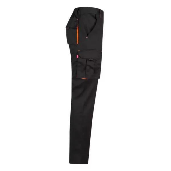 pantalón stretch bicolor modelo 103008S, negro y naranja flúor