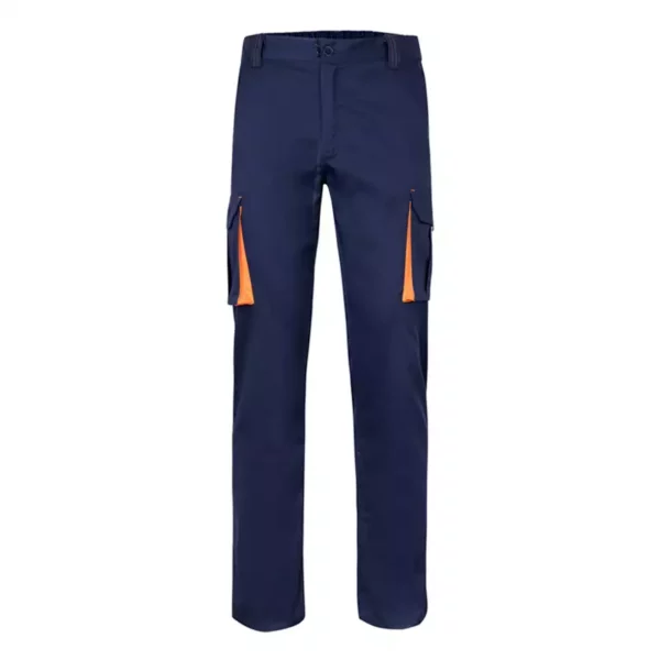 Pantalón stretch bicolor Velilla 103024S en color azul navy con detalles naranja