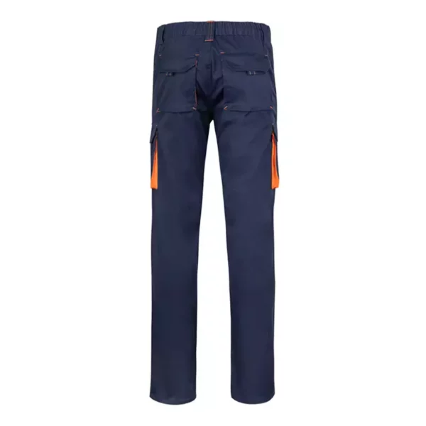 Pantalón stretch bicolor Velilla 103024S en color azul navy con detalles naranja