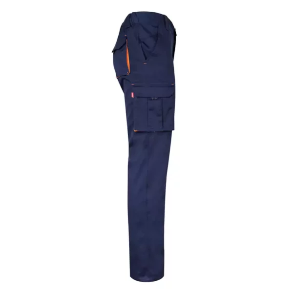 Pantalón stretch bicolor Velilla 103024S en color azul navy con detalles naranja