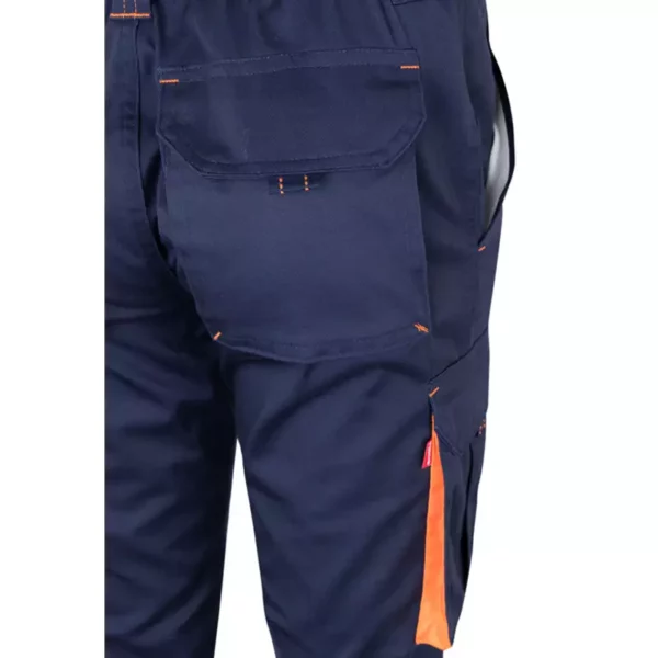 Pantalón stretch bicolor Velilla 103024S en color azul navy con detalles naranja