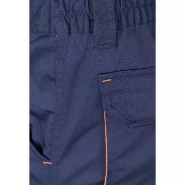 Pantalón stretch bicolor Velilla 103024S en color azul navy con detalles naranja