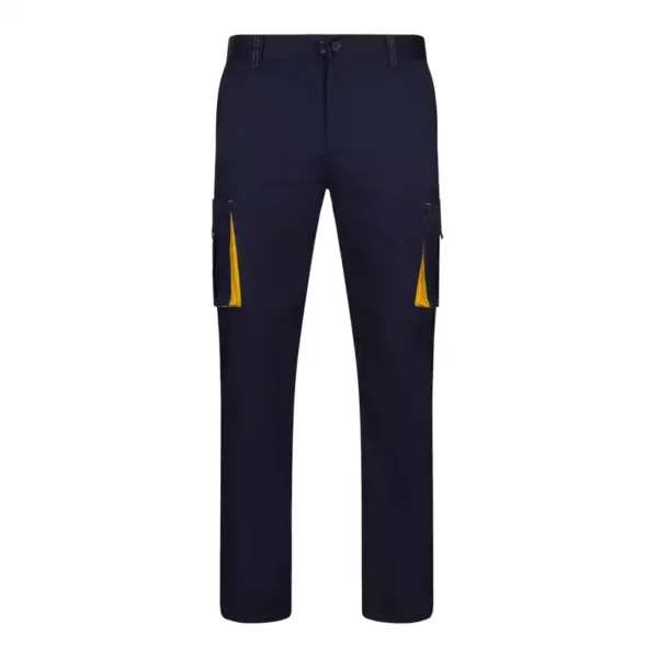 Pantalón stretch bicolor Velilla 103024S en color azul navy con detalles amarillo