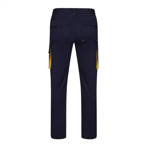 Pantalón stretch bicolor Velilla 103024S en color azul navy con detalles amarillo