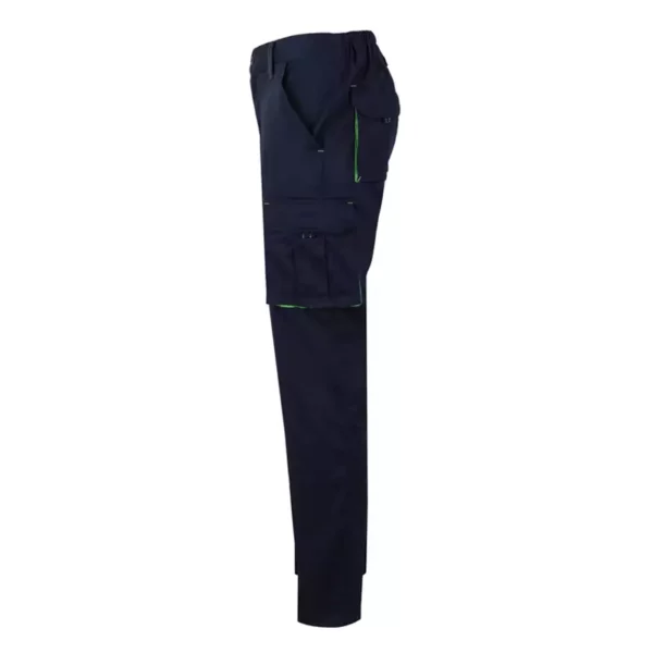 Pantalón stretch bicolor Velilla 103024S en color azul navy con detalles verde lima