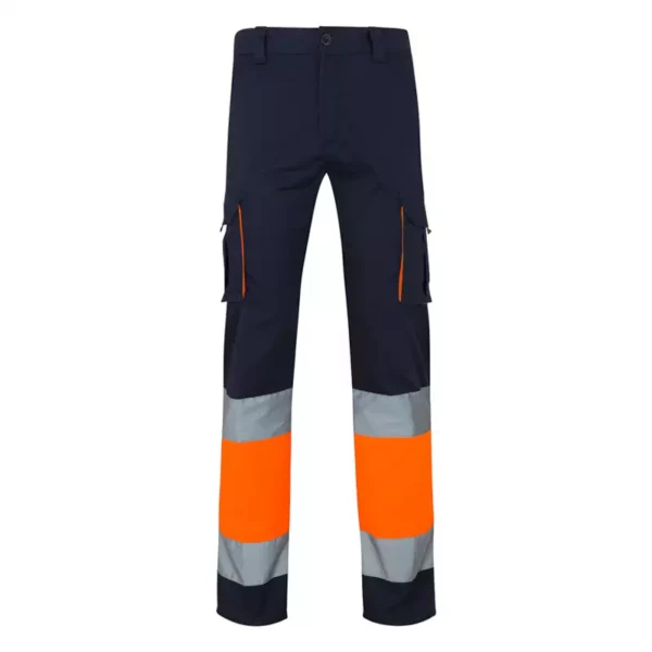 Pantalón stretch bicolor Velilla 303002s, azul navy y naranja flúor