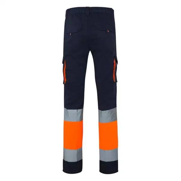 Pantalón stretch bicolor Velilla 303002s, azul navy y naranja flúor