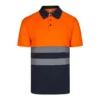 Polo de alta visibilidad bicolor modelo 305504 de manga corta, azul marino y naranja flúor