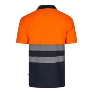 Polo de alta visibilidad bicolor modelo 305504 de manga corta, azul marino y naranja flúor