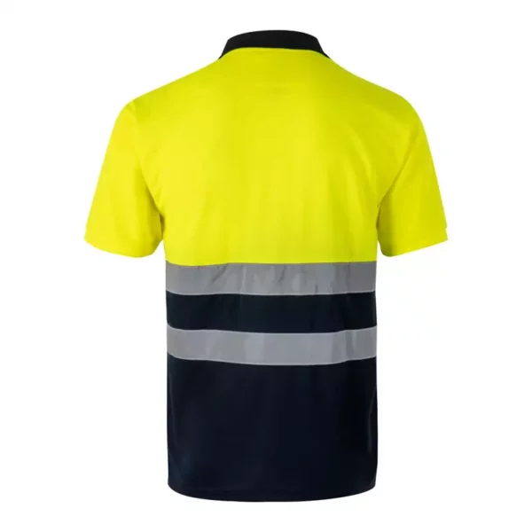 Polo de alta visibilidad bicolor modelo 305504 de manga corta, azul marino y amarillo flúor