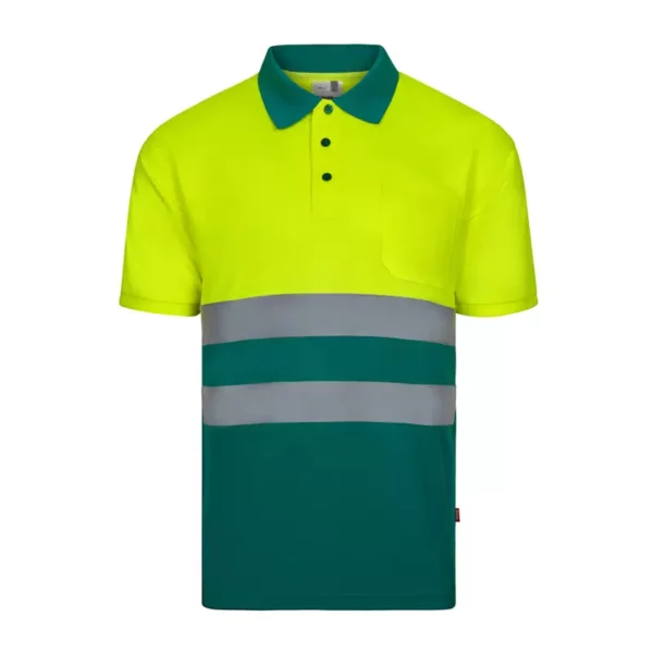 Polo de alta visibilidad bicolor modelo 305504 de manga corta, verde y amarillo flúor