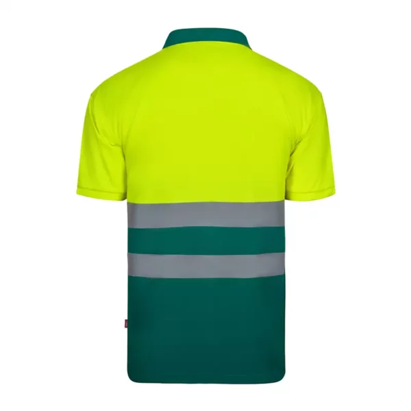 Polo de alta visibilidad bicolor modelo 305504 de manga corta, verde y amarillo flúor