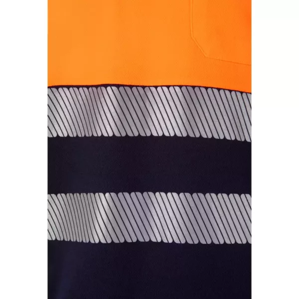 polo de alta visibilidad bicolor modelo 305523 en azul navy y naranja flúor