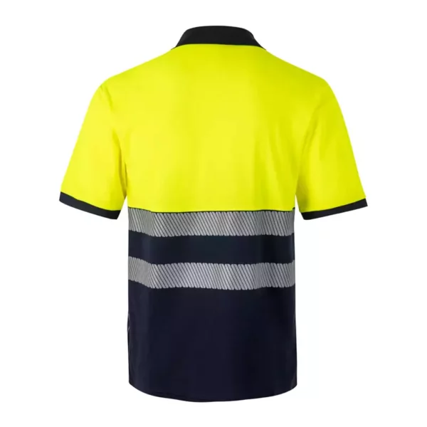 polo de alta visibilidad bicolor modelo 305523 en azul navy y amarillo flúor