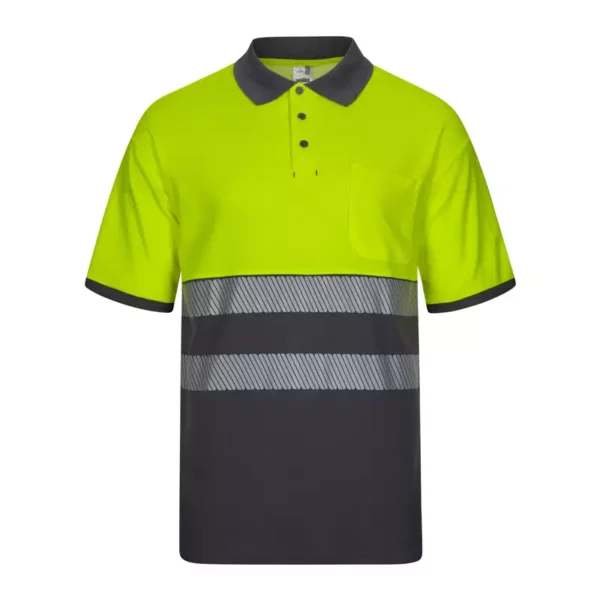 polo de alta visibilidad bicolor modelo 305523 en gris y amarillo flúor