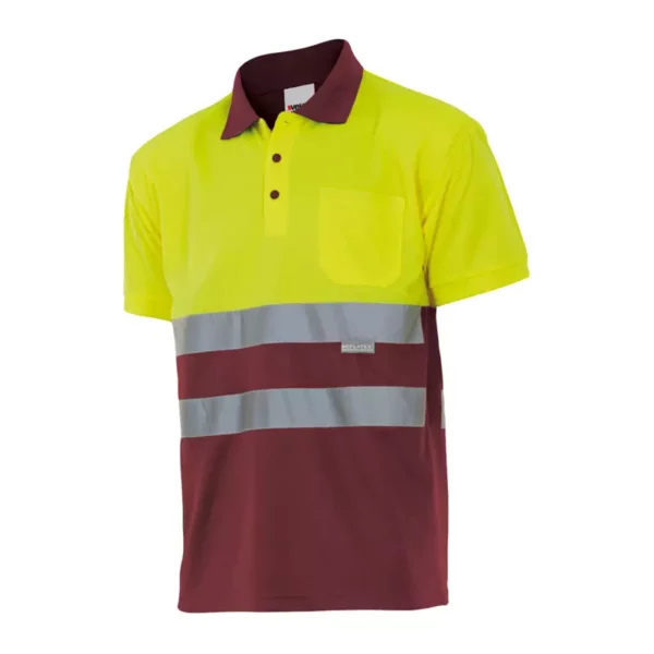 polo de alta visibilidad bicolor modelo 173, granate y amarillo flúor