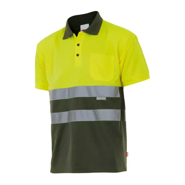 polo de alta visibilidad bicolor modelo 173, verde caza y amarillo flúor