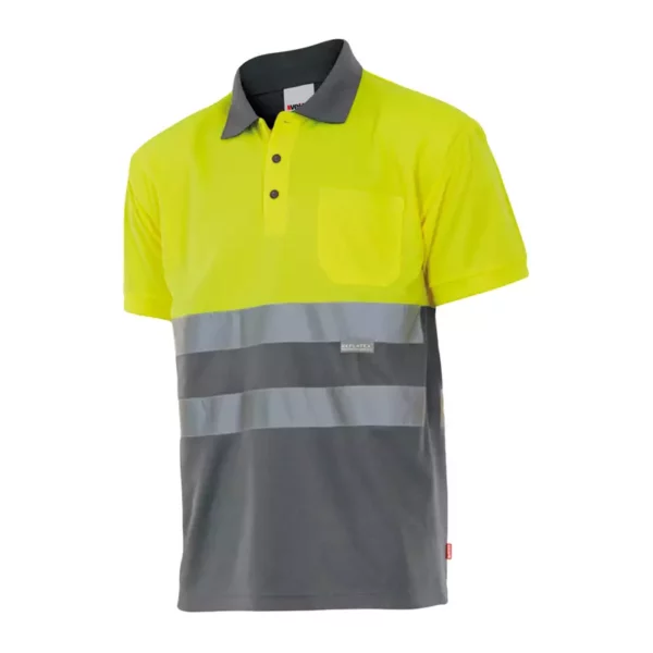 polo de alta visibilidad bicolor modelo 173, gris y amarillo flúor