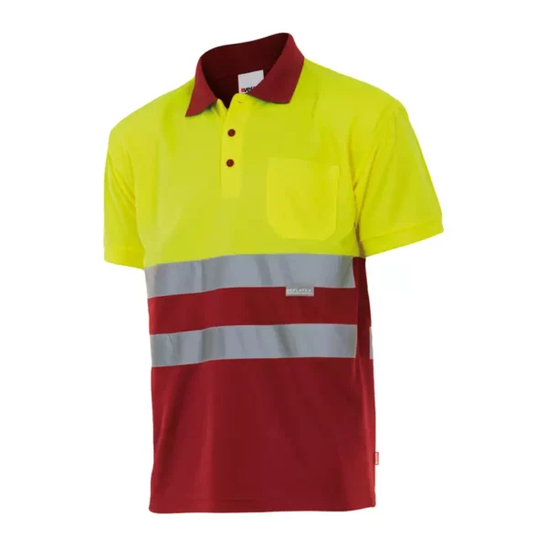 polo de alta visibilidad bicolor modelo 173, rojo y amarillo flúor