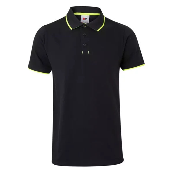 Polo bicolor de manga corta Velilla 105505, negro y amarillo flúor