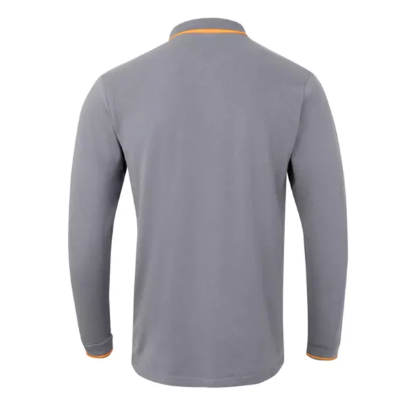 Polo de manga larga bicolor modelo 105515 en gris con detalles naranja