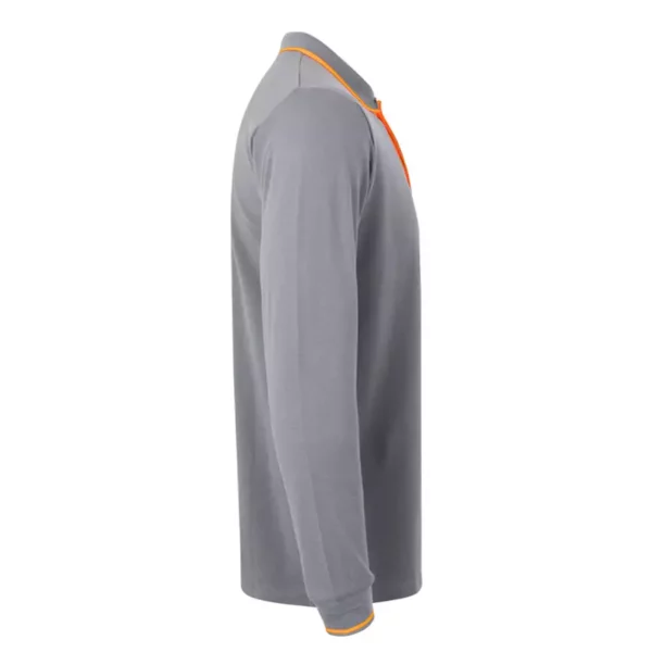 Polo de manga larga bicolor modelo 105515 en gris con detalles naranja