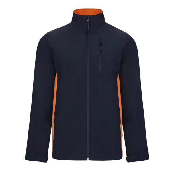 Chaqueta softshell bicolor 106004, color azul marino y naranja