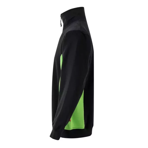 Sudadera bicolor con cremallera Velilla 105704 en colores negro y verde lima