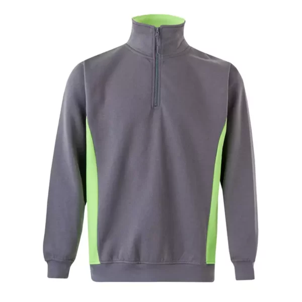 Sudadera bicolor con cremallera Velilla 105704 en colores gris y verde lima