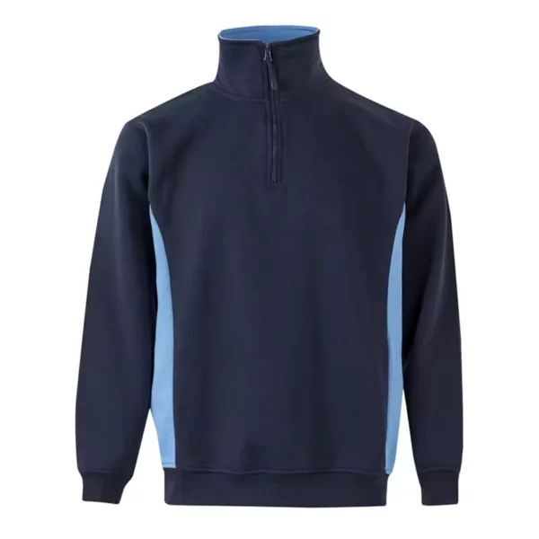 Sudadera bicolor con cremallera Velilla 105704 en colores azul marino y celeste