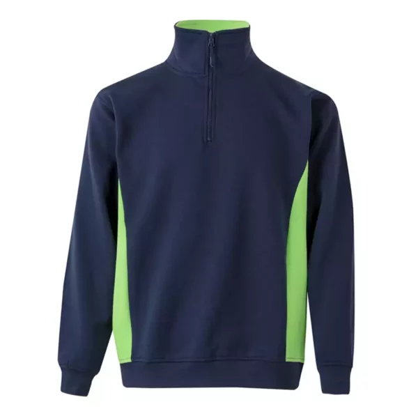 Sudadera bicolor con cremallera Velilla 105704 en colores azul navy y verde lima