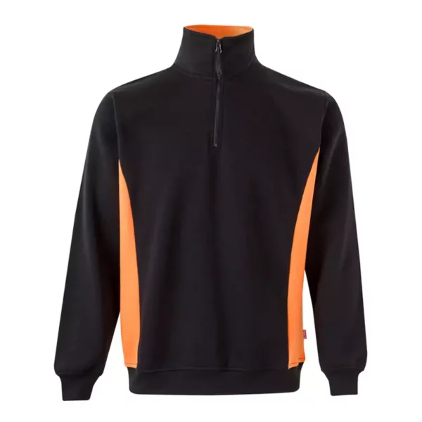 Sudadera bicolor con cremallera Velilla 105704 en colores negro y naranja