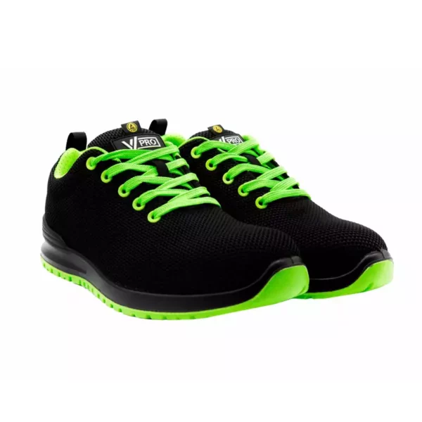 Zapatilla de Seguridad V-PRO 707007 S1P ESD SR en color negro y verde lima