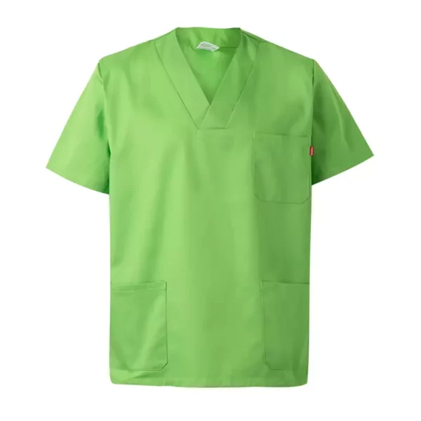 Casaca pijama VELILLA 589, con cuello en pico y tres bolsillos, ideal para el sector sanitario, color verde lima