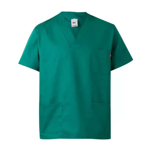 Casaca pijama VELILLA 589, con cuello en pico y tres bolsillos, ideal para el sector sanitario, color verde