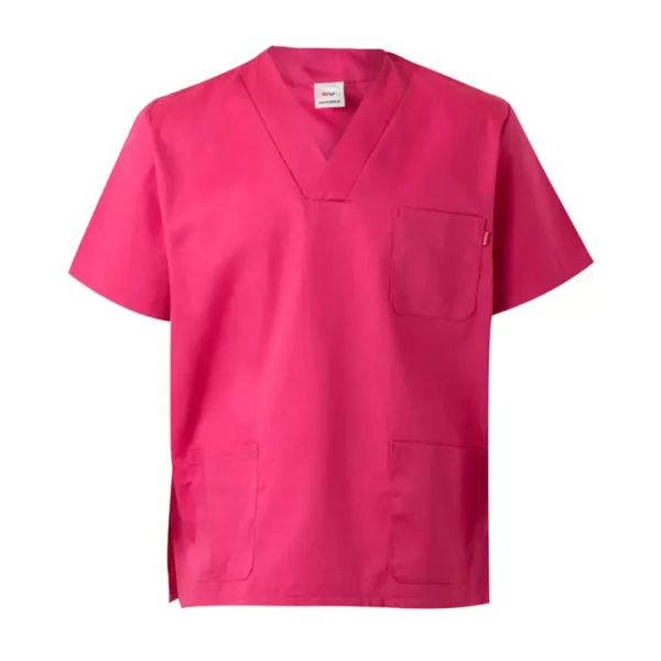 Casaca pijama VELILLA 589, con cuello en pico y tres bolsillos, ideal para el sector sanitario, color fucsia