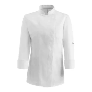 Chaqueta cocina mujer Egochef Easy Girl ML, color blanco, manga larga, corte entallado.