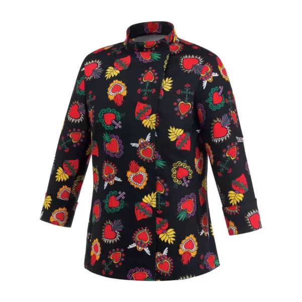 Chaqueta cocina mujer Egochef Woman, estampados variados, manga larga, corte entallado.