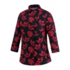 Chaqueta cocina mujer Egochef Woman, estampado con hibiscos, manga larga, corte entallado.