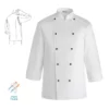 Chaqueta cocina unisex Egochef Air, blanca, manga larga, con corchetes negros.