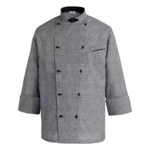 Chaqueta cocina unisex Egochef Albert Galles, gris, manga larga, botones negros.