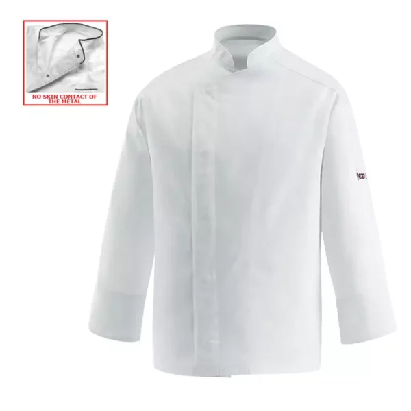 Chaqueta cocina unisex Egochef All, color blanco, manga larga, bolsillo en pecho.