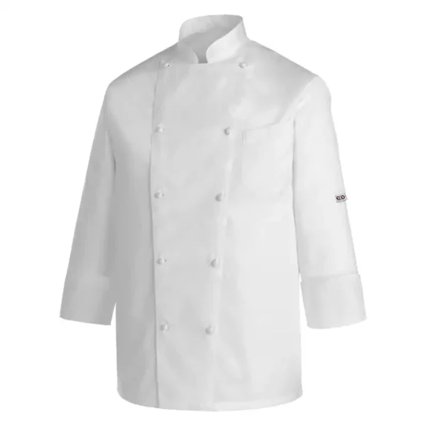 Chaqueta cocina unisex Egochef Andrea Piping White, blanca, manga larga.