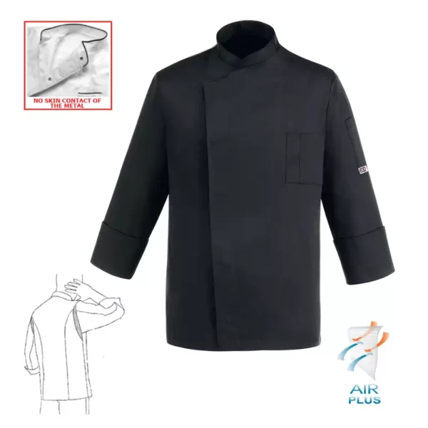 Chaqueta cocina unisex Egochef Cheap, manga larga, bolsillo en pecho, color negro.