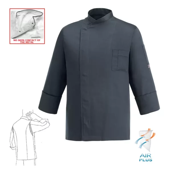 Chaqueta cocina unisex Egochef Cheap, manga larga, bolsillo en pecho, color gris convoy.