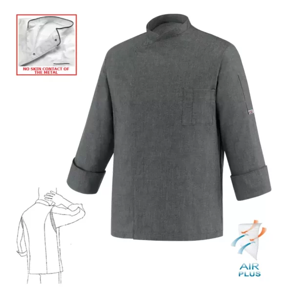 Chaqueta cocina unisex Egochef Cheap, manga larga, bolsillo en pecho, color gris vigoré.